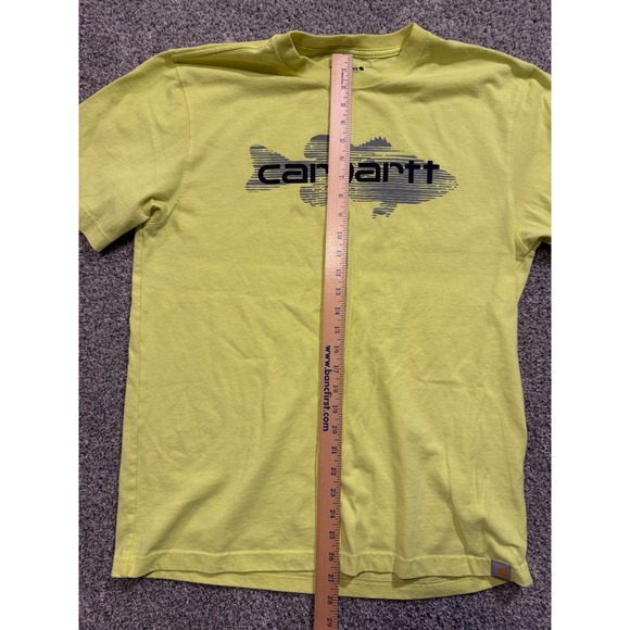 Carhartt T Shirt Mens Medium Yellow Loose Fit Graphic Fish Logo Outdoors * - Picture 9 of 10